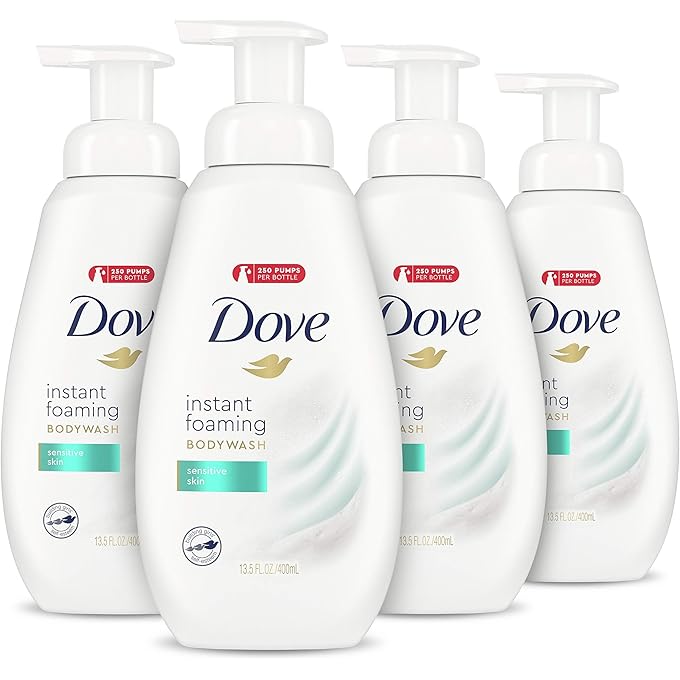 Dove Instant Foaming Body Wash for Softer and Smoother Skin Sensitive Skin Effectively Washes Away Bacteria While Nourishing Your Skin 13.5 oz Pack of 4